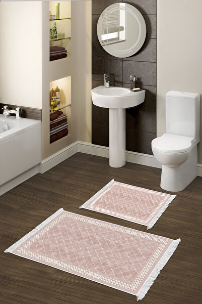KAYABEY HOME Non-Slip Base Djt 2 Piece Bathroom Mat Set Trend Fringed Modern ...