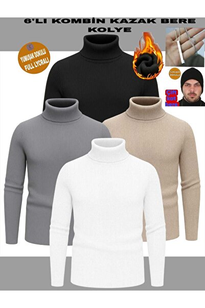 MyHubi pulover tricotat pentru bărbați cu gât înalt tricotaj cu striații