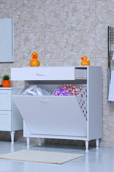 Eliusta Asil 70 cm Kirli Çamaşır Sepetli Banyo Dolabı 1 Çekmeceli Mutfak Çok ...