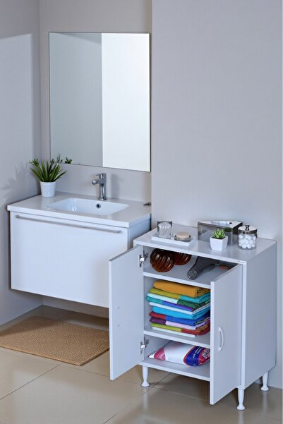 Eliusta Sabir 65 cm 2 Raflı Beyaz Banyo Mutfak Dolabı 3 Bölmeli Çok Amaçlı Do...