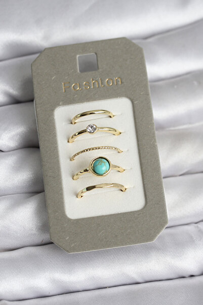 Mustran Brass Gold Color 5-Piece Ring Set