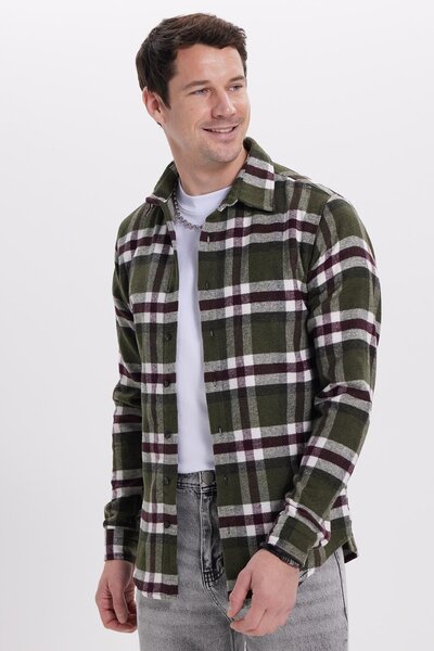 Tudors Erkek Slim Fit Dar Kesim Kareli Kışlık Oduncu Gömlek