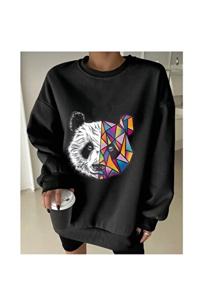 CAST COLLECTİON Γυναικείο μπλουζάκι Panda με στάμπα σε μαύρο χρώμα και λαιμόκ...