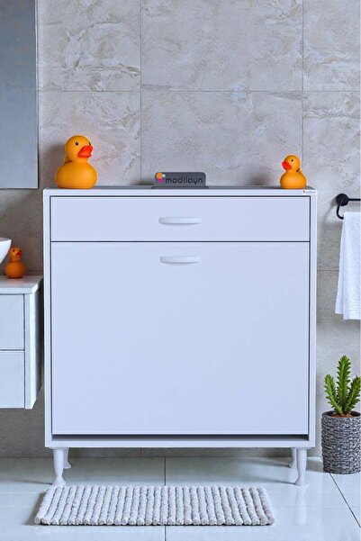 Eliusta Asil 80 cm Kirli Çamaşır Sepetli Banyo Dolabı 1 Çekmeceli Mutfak Çok ...