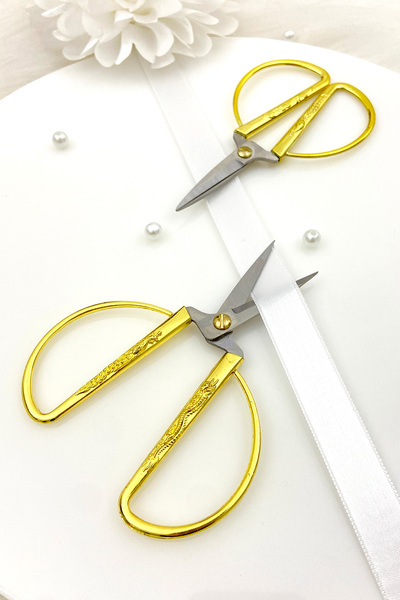 ZEYMERADE Ψαλίδι αρραβώνων Gold Promise, Ψαλίδι κεντήματος για ράψιμο ειδικών περιστάσεων με ανοιγόμενη κορδέλα