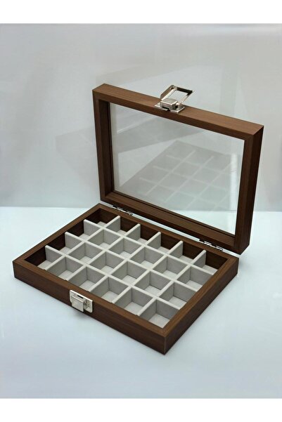 Akyüz Dekor Ahşap Cam Kapaklı Takı & Yüzük Kutusu 21x16x5