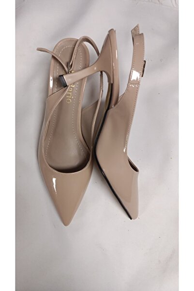 Redario Giovanni Women's Beige Patent Leather Open Back Short Heel Shoes