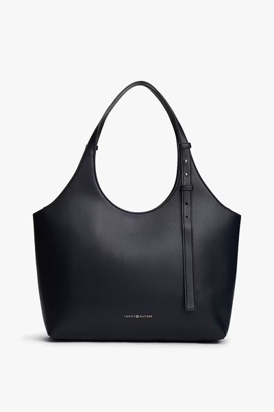 Tommy Hilfiger Kadın TH Logo Tote Yarım Ay Formlu Omuz Çantası - Lacivert