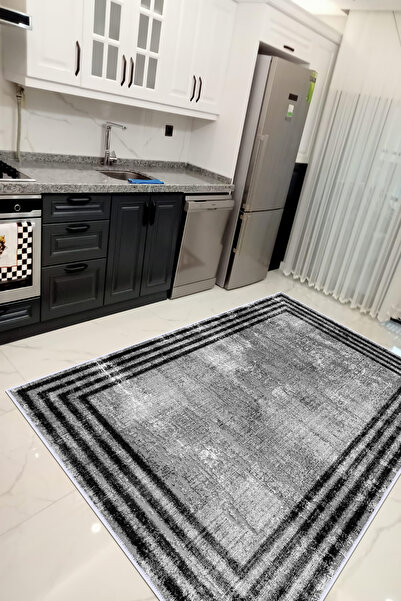 VOPTEKS Siyah Halı Mutfak Halısı Makinede Yıkanabilir Halı Kaymaz Taban Halı