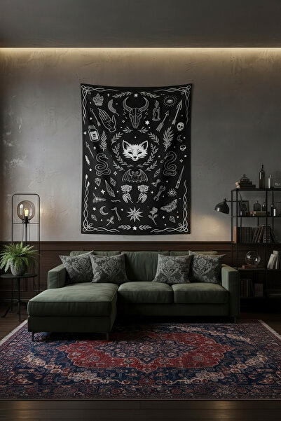 Nivendi Cadı Sembolleri ve Gotik Malzemeleri Kumaş Duvar Örtüsü Ev Dekorasyon...