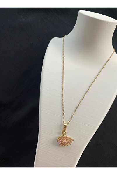 Store Pembe kuğu detaylı Gold kolye