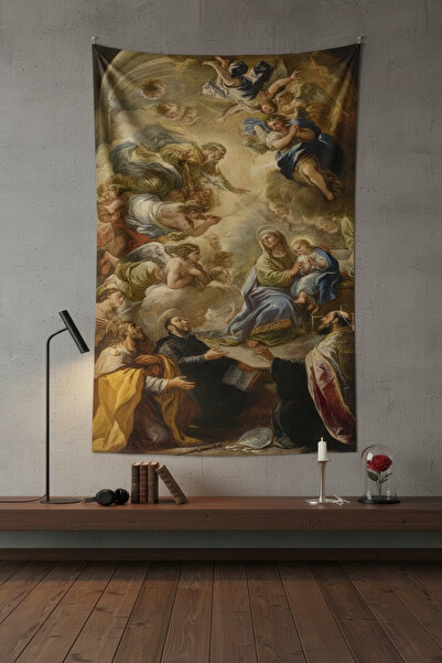 Nivendi Rönesans Tablosu Meryem ve İsa Kumaş Duvar Örtüsü Ev Dekorasyon Duvar...