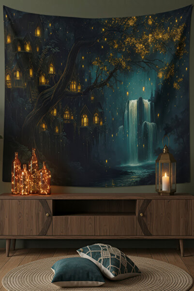 Nivendi Işıltılı Şelale Kumaş Duvar Örtüsü Ev Dekorasyon Duvar Halısı Tapestry