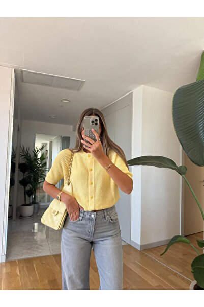 MERVE AKSOY Asos Düğmeli Triko - Sarı