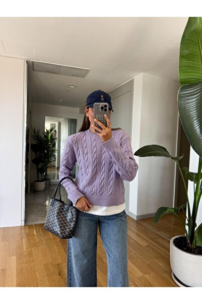 MERVE AKSOY Lauren Saç Örgülü Kazak - Lila