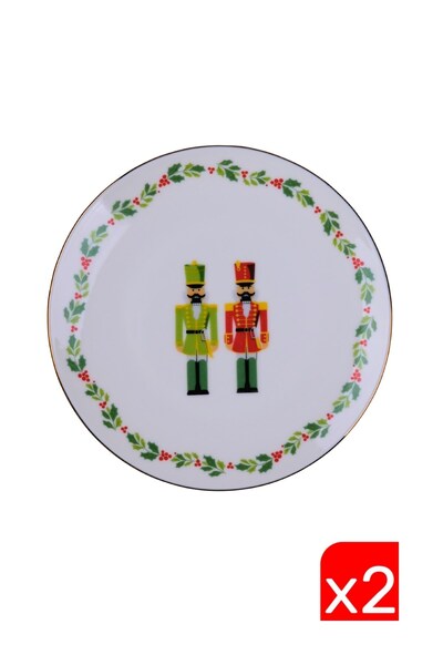 tabakevi Tabak Evi Porcelain Gold Gilded Lead Soldier Cake Plate 20,50cm 2 Pcs