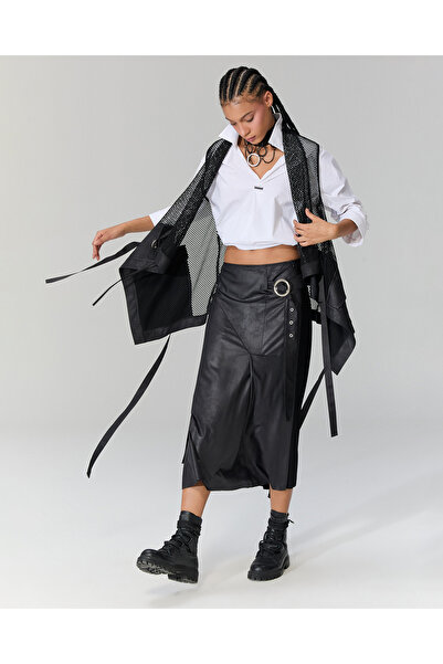 LAMANTE DERİ DETAYLI ETEK