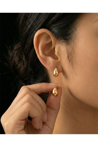 staınless steel Kadın Paslanmaz Çelik Gözyaşı Damla Model Küpe Gold Renk- Küç...