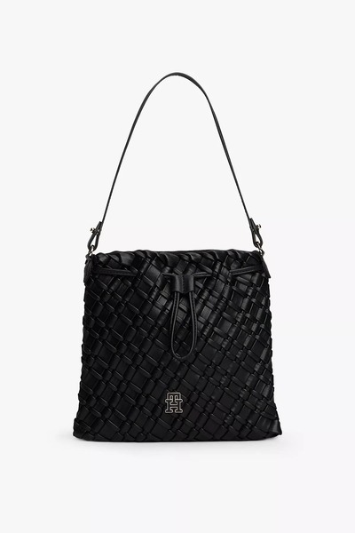 Tommy Hilfiger Kadın Braided Crossover Örgü Dokulu Omuz ve Çapraz Çanta - Siyah