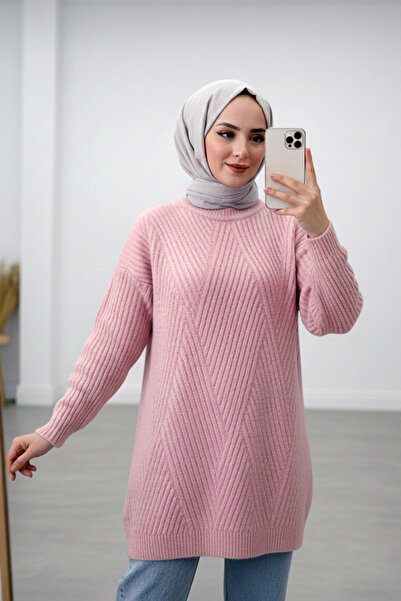 FERHEL Yumoş Rope Line Pattern Knitwear Tunic Sweater