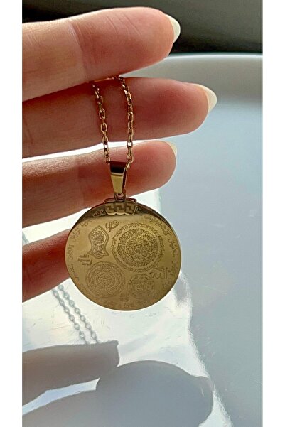 Altın Kaplama Unisex Gold Renk Özel Üretim Paslanmaz Çelik Bereket Duası Kolyesi