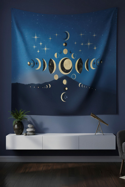 Nivendi Astroloji Ve Ay Fazları Kumaş Duvar Örtüsü Ev Dekorasyon Duvar Halısı...