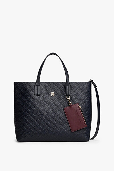 Tommy Hilfiger Women's Th Icon Satchel Monogram Patterned Shoulder Bag - Navy Blue