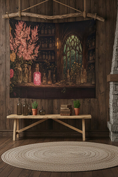 Nivendi İksir Dükkanı ve Büyülü Şişeler Kumaş Duvar Örtüsü Ev Dekorasyon Duva...