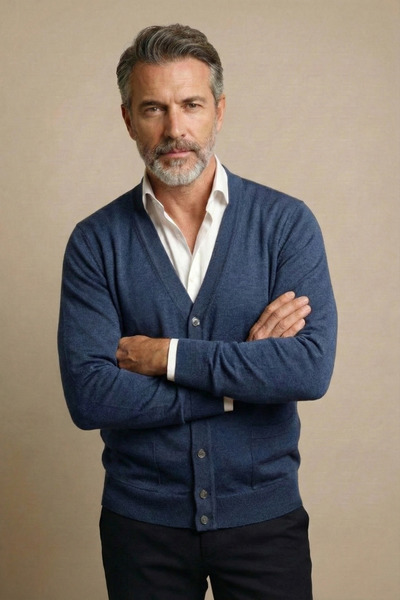 nacar çarşı سترة تريكو أساسية للرجال من دادا إنديجو بأزرار وجيوب