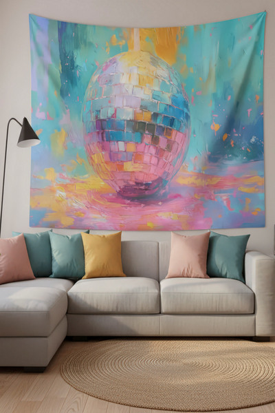 Nivendi Renkli Disko Topu Kumaş Duvar Örtüsü Ev Dekorasyon Duvar Halısı Tapestry