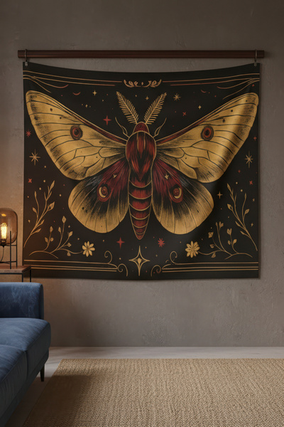 Nivendi Altın Kanatlı Kelebek Kumaş Duvar Örtüsü Ev Dekorasyon Duvar Halısı T...