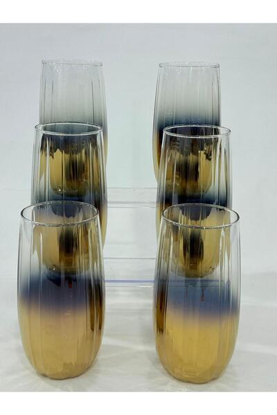 isra kristal Modern Gold 6-Piece Glass Water Cup - Luxury Tableware Presentation Glass Set - 500 ml