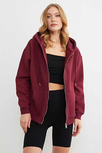 Fulla Moda Hanorac oversize de bază cu glugă și fermoar