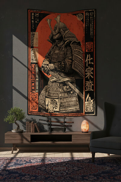 Nivendi Geleneksel Japon Savaşçı Kumaş Duvar Örtüsü Ev Dekorasyon Duvar Halıs...