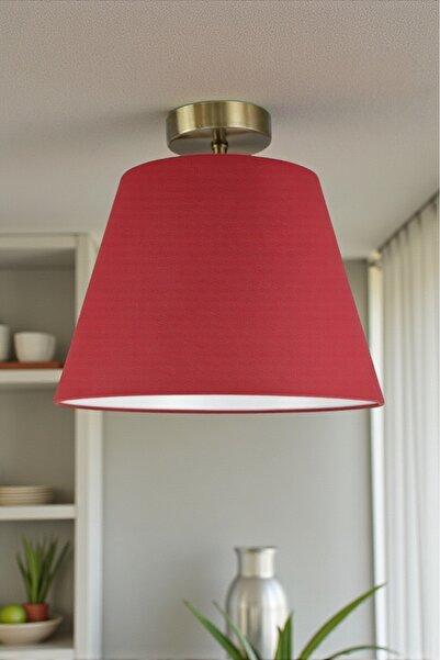 Bamyum Cotella Vişne Çürüğü Kumaş Dokulu Tekli Piramit Plafonyer Başlık Retro...