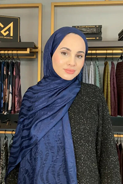 Madame Polo Premium Jakar Şal Dalga Desen - Gece Mavisi