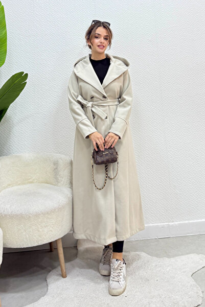Swana Palton de damă cu glugă și cordon - Bej