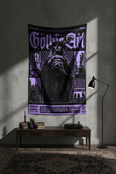 Nivendi Gotik Art Heykel ve Kurukafa Kumaş Duvar Örtüsü Ev Dekorasyon Duvar H...