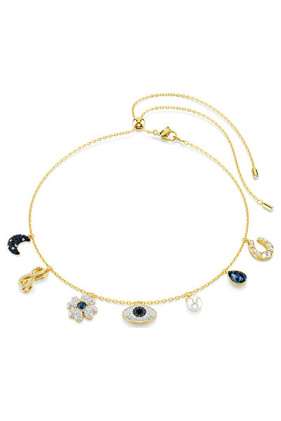 Swarovski Symbolica Gerdanlık, Kristal inci nazarlık ve at nalı, Mavi, Altın ...