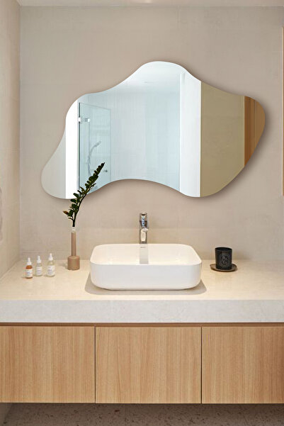 Fawdecor Çerçevesiz Asimetrik Modern Duvar Aynası Dekoratif Banyo Aynası