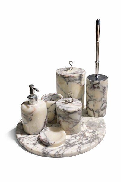 Modestmar طقم حمام من الرخام البنفسجي بتصميم البجعة الفضية (مجموعة من 7 قطع)