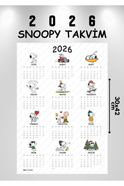 One Little Happiness 2026 Snoopy Takvim Poster (A3 Boyutunda)