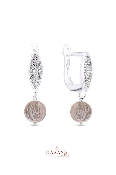 DAKANA JEWELLERY Sertifikalı Barok Yuvarlak Stil Gümüş İnci Küpe