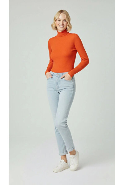 velmorafashion Velmora Premium Full Throated Corded Fabric Lycra Ribbed Knit Badi Thin Long Sleeve Sweater - Orange