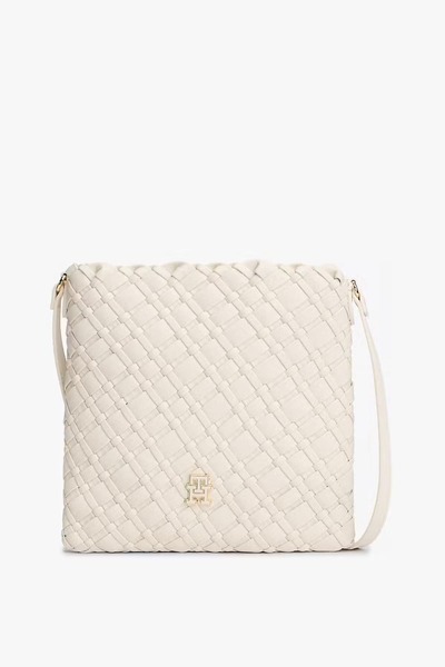Tommy Hilfiger Kadın Braided Crossover Örgü Dokulu Omuz ve Çapraz Çanta - Krem