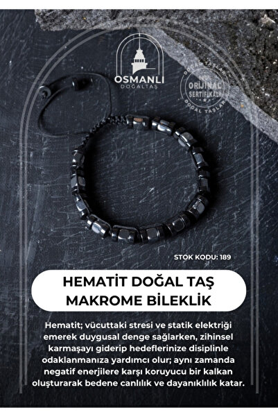 OSMANLI DOĞAL TAŞ Certified Hematite Natural Stone Macrame Bracelet (Sk:189)