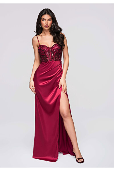 Larica by Ombre Evening Dress LA-OM-DLR284 - Burgundy