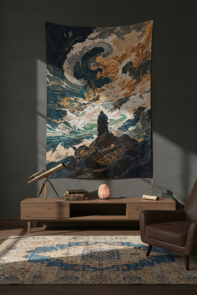 Nivendi Okyanus Fırtınası Epik Manzara Kumaş Duvar Örtüsü Ev Dekorasyon Duvar...