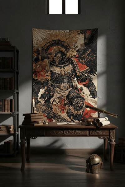 Nivendi Zırhlı Savaşçı Çizimi Kumaş Duvar Örtüsü Ev Dekorasyon Duvar Halısı T...