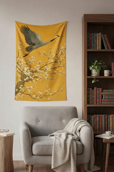 Nivendi Uçan Turna Kuşu Japon Sanatı Kumaş Duvar Örtüsü Ev Dekorasyon Duvar H...